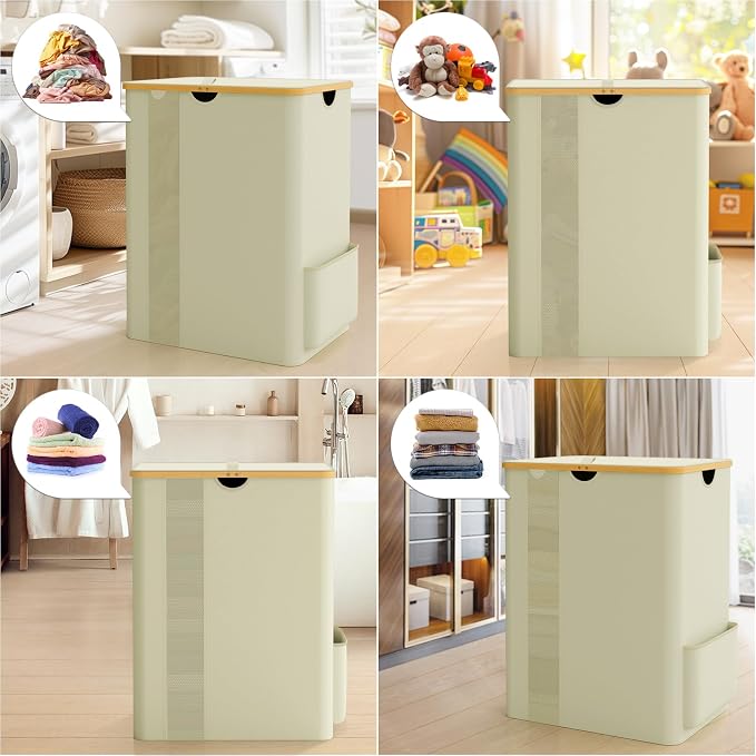 BlissTotes Laundry Basket with Lid, 150L Clothes Laundry Hamper with Handles and 2 Removable Laundry Bag, Breathable Design Hamper with Lid for Bedroom, Bathroom, Dorm, Laundry Room - Beige - Image 8