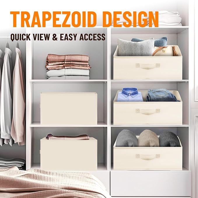 Criusia Closet Organizers Bins 4 Pack - Large Closet Shelf Organizer with Handles - Fabric Trapezoid Home Organization and Storage Baskets for Organizing Clothes Toy Blanket Towel Purse Hats - Image 3