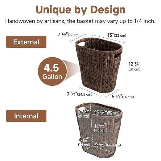 StorageWorks 4.5 Gallon Slim Bathroom Trash Can with Built-in Handles, Decorative Wicker Waste Basket for Bathroom and Bedroom, Office Garbage Cans for Bedroom, Narrow Trash Bin for Decor, Brown - Image 8