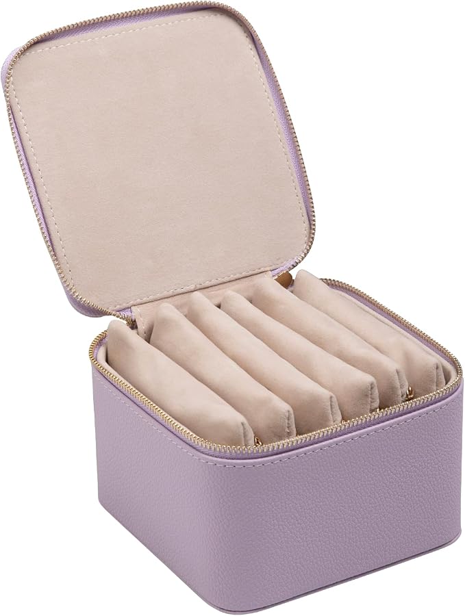 Frebeauty Small Travel Jewelry Box,Travel Jewelry Case with 6 Pouch Bags,Portable Travel Jewelry Organizer,Mini Jewelry Storage,3.35 x 4.9 x 4.8 Inches,Gift Idea for Women Girls (Purple) - Image 5