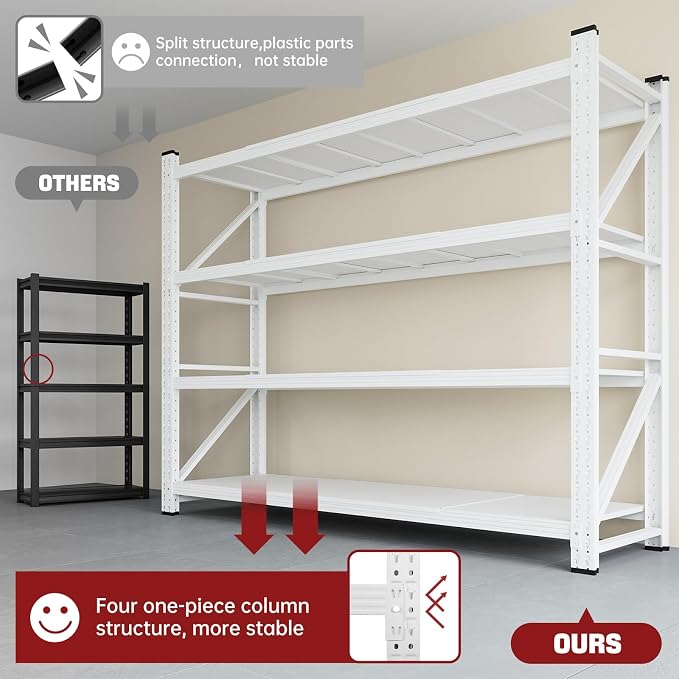 RAVIGIN 7000LBS Storage Shelves,79" W Garage Shelving Heavy Duty Metal Adjustable Garage Shelves, Shelving Units Industrial Shelving for Warehouse,79" W x 24" D x 79" H,White - Image 6