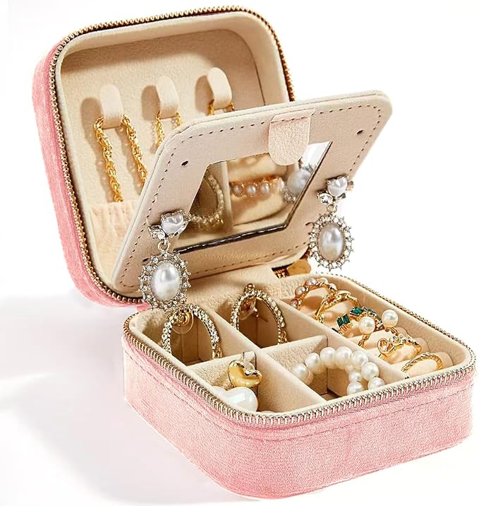 Smileshe Personalized Gifts for Mom Mothers Day, Birthday, Graduation Gifts for Girls Fashion, Travel Gifts for Teen Girls Trendy Stuff, Velvet Jewelry Box with Flower, Letter F, Pink by SMILESHE