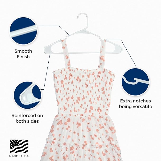 Plastic Hangers 50 Pack, Strong Space Saving Clothes Hanger, Made in USA, Perfect Shirt or Coat Plastic Hanger, with Shoulder Grooves, White, Notched - Image 6
