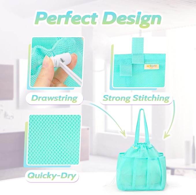 famichan Mesh Shower Caddy Portable, Dorm Room Essentials for College Students Girls and Guys, Blue Large Capacity Shower Bag for Bathroom,Camping,Gym - Image 4