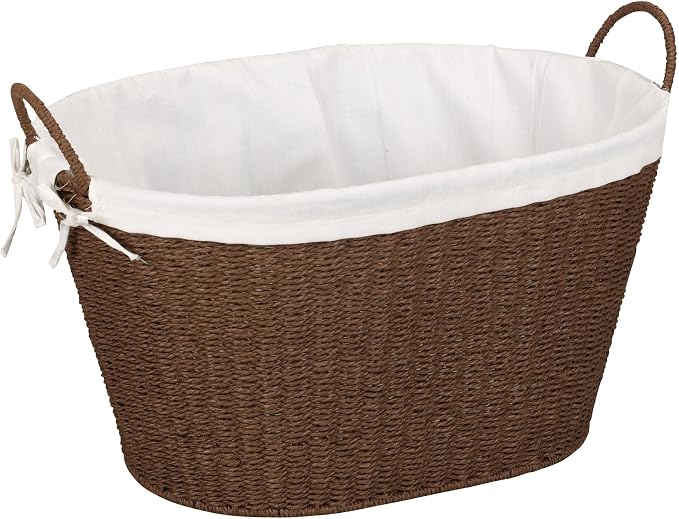 Household Essentials Paper Rope Woven Oval Laundry Basket, Brown by HouseholdEssentials