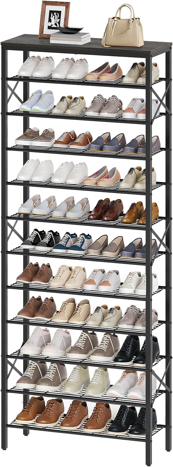 YATINEY 12 Tier Shoe Rack, Large Capacity Shoe Storage Organizer Holds 48 Pairs, Sturdy and Stable, for Entryway, Hallway, Closet, Dorm Room, Charcoal and Black SS12BC - Image 9