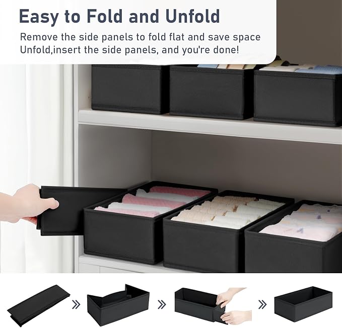 DIMJ Drawer Organizer Clothes - Underwear Organizer Sock Closet Organizers and Storage Box Dresser Organizer, Drawer Dividers for Baby Clothes, Bra, Socks, Belt, Tie, Set of 9, Black - Image 7