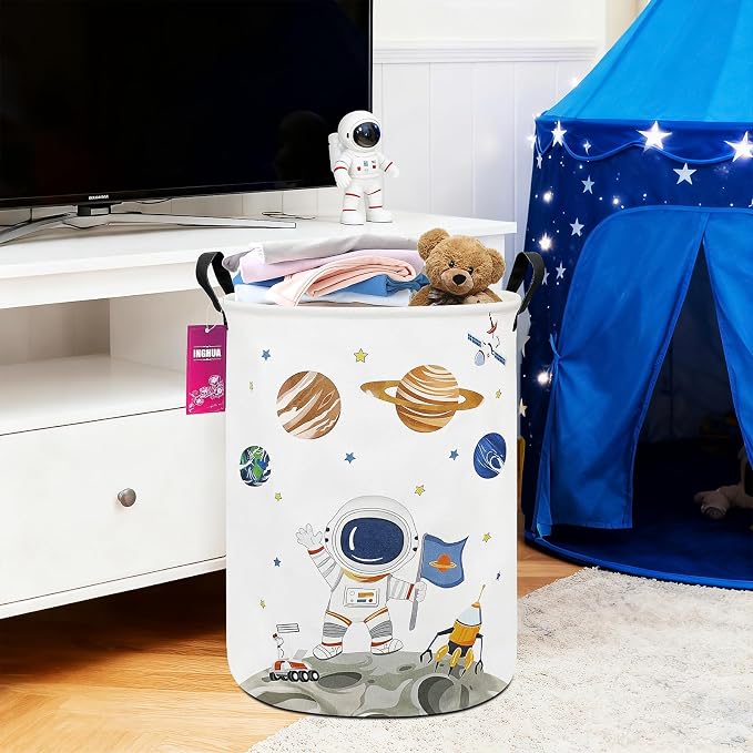 Laundry Hamper Large Canvas Fabric Lightweight Storage Basket/Toy Organizer/Dirty Clothes Collapsible Waterproof for College Dorms, Boys and Girls Bedroom,Bathroom(Space astronaut) - Image 6