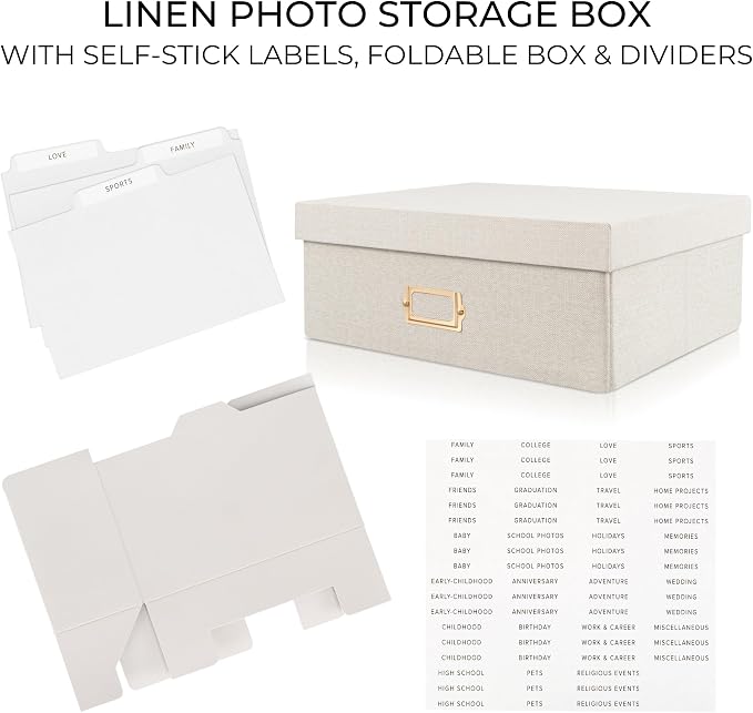 ZICOTO Decorative Photo Storage Box - Sturdy Linen Photo Organizer with Dividers is Perfect to Store up to 1700 Pictures and 4x6 Photos - Portable Scrapbook Storage Containers with Lid - Image 9