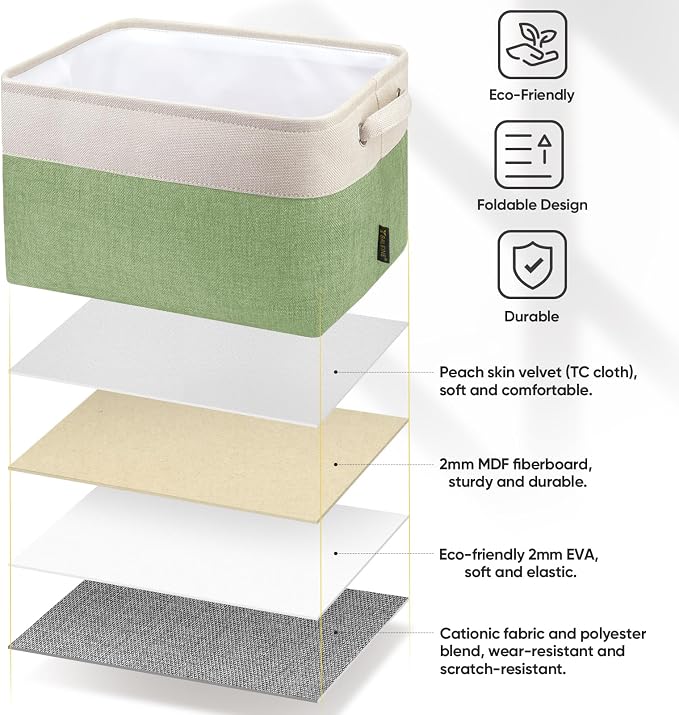 BALEINE 2 Pack Fabric Closet Storage Bins for Shelves, Linen Closet Organizers and Storage, Decorative Baskets for Organizing, Shelf, Clothes, Home, Office (Green, 15''x11''x9.5'') - Image 6