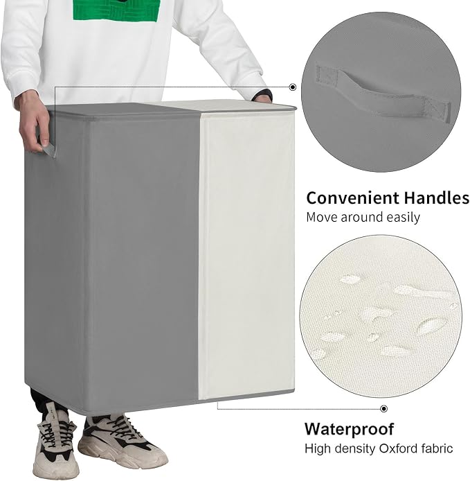 WOWLIVE Double Laundry Baseket with Lid and Removable Laundry Bags,154L Large Laundry Hamper 2 Section Collapsible Dirty Clothes Hamper for Laundry Room,College Dorm,Bathroom,Grey and Beige - Image 6