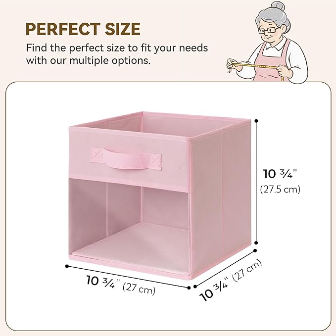 GRANNY SAYS Cube Storage Bins with Clear Window, 11 Inch Storage Cube Organizer, Collapsible Fabric Storage Cubes, Decorative Cube Storage Organizer for Shelves, Closet, Pink, 6-Pack - Image 6