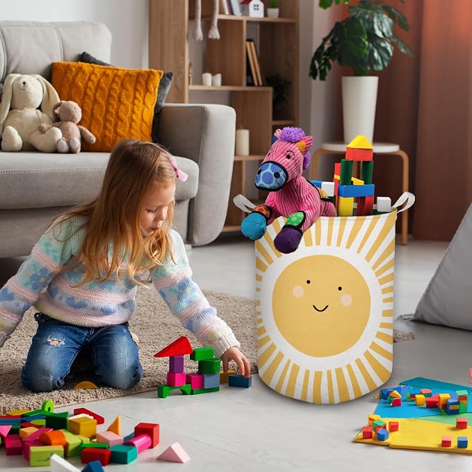 Cute Sunshine Laundry Basket, Boho Sunshine Nursery Waterproof Collapsible Laundry Hamper Dirty Clothes Storage Toy Bin Organizer for Toddler Baby Kids Room Bedroom Bathroom College Dorm - Image 3