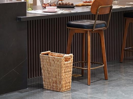Coeusy 6 Gallon Wicker Trash Can with Wooden Handle,Wicker Waste Basket for Bathroom,Bedroom,Large Narrow Water Hyacinth Trash Basket,Rattan Boho Decor Farmhouse Bathroom Trash Can - Image 6