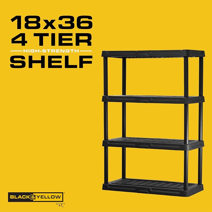 CENTREX CX 4-Tier Heavy Duty Plastic Storage Shelves that Support up to 150lbs/shelf, Organization and Storage, Weather-Resistant Design, Easy Assembly, 2 Pack, Black (53”H x 36”W x 18”D) - Image 4