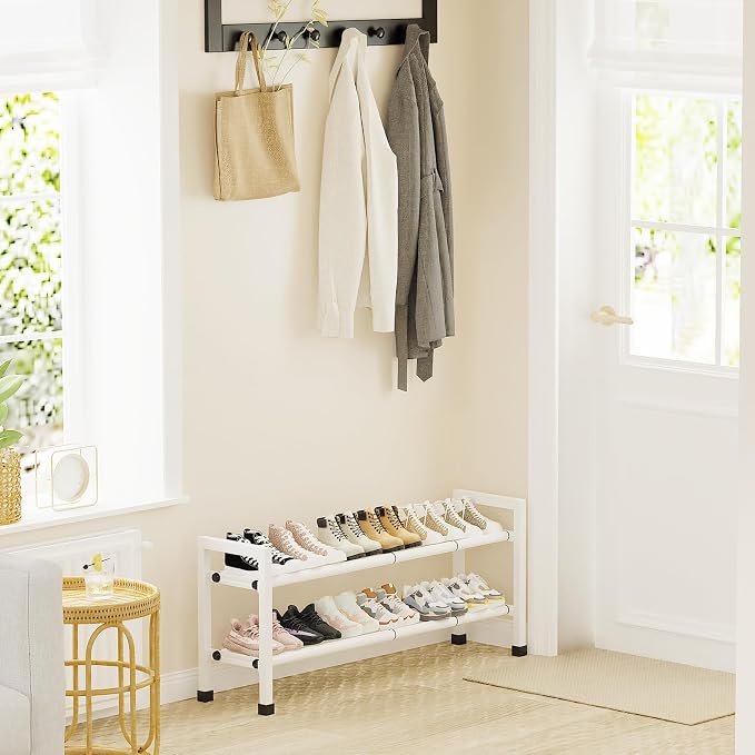 Mavivegue Expandable Shoe Rack, 2-Tier 19"-43.3" Adjustable Shoe Rack for Closet,Hall Entryway,Front Door,Garage, Sturdy Steel Space-Saving Rack, White​ - Image 2