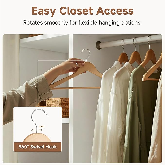 StorageWorks Wooden Hangers 20 Pack, Wood Coat Hangers for Closet, Heavy Duty Clothes Hangers for Suits, Shirts, Pants, Jackets, Natural Wood Color - Image 6
