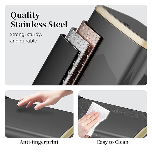 2.1 Gallon Bathroom Trash Can with Lid Press Top, 8 Liter Stainless Steel Garbage Can with Press Type Lid, Slim Trash Bin Waste Basket for Toilet, Office, Bedroom (Titanium Black) - Image 5
