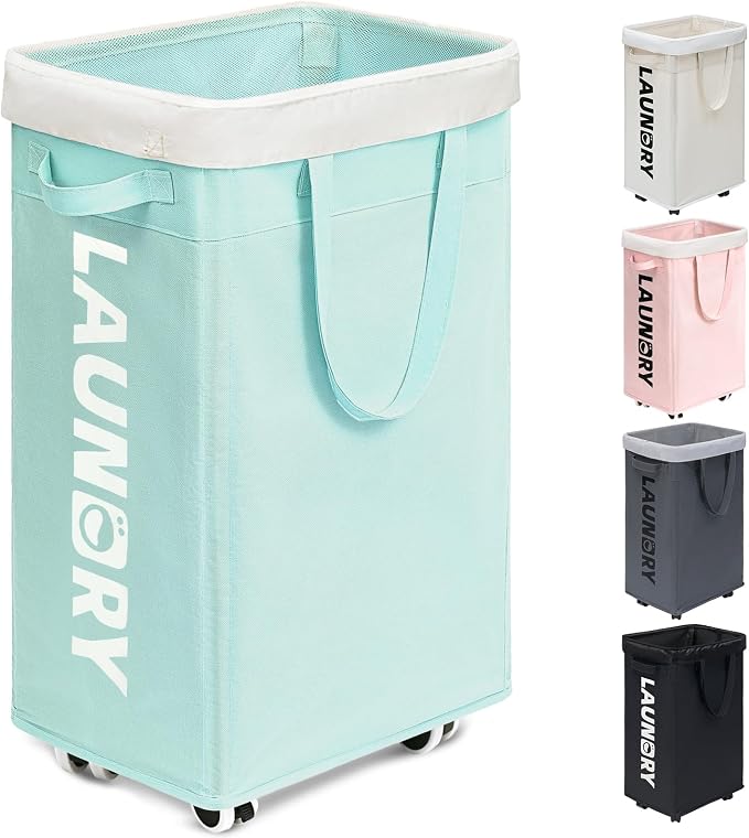 Goodpick Rolling Laundry Basket with Wheels,75L Large Collapsible Laundry Hamper with Removable Wash Bag Space for living room, Blue by Goodpick