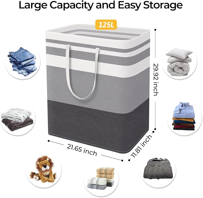 HomeHacks 2-Pack Large Laundry Basket, Waterproof, Freestanding Laundry Hamper, Collapsible Tall Clothes Hamper with Extended Handles for Clothes in The Dorm and Family Gradient Grey, 125L - Image 4