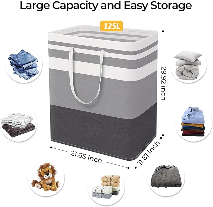 HomeHacks 4-Pack Large Laundry Basket, Waterproof, Freestanding Laundry Hamper, Collapsible Tall Clothes Hamper with Extended Handles for Clothes in the Dorm and Family-(Gradient Grey, 125L) - Image 4