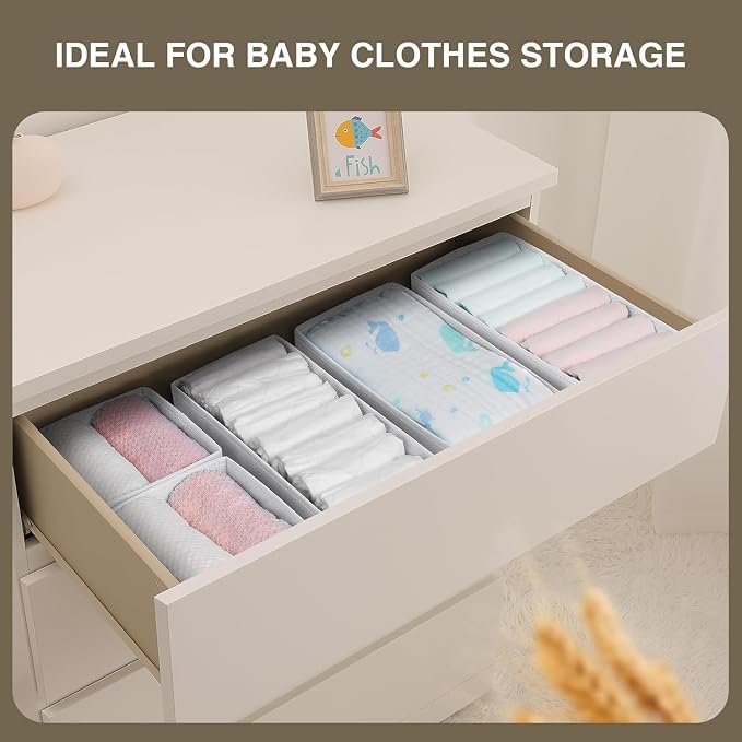 DIMJ Drawer Organizers - Set of 8 Fabric Closet Organizers and Storage, Drawer Dividers for Baby Clothes, Socks, Belt, Tie (Pink) - Image 4