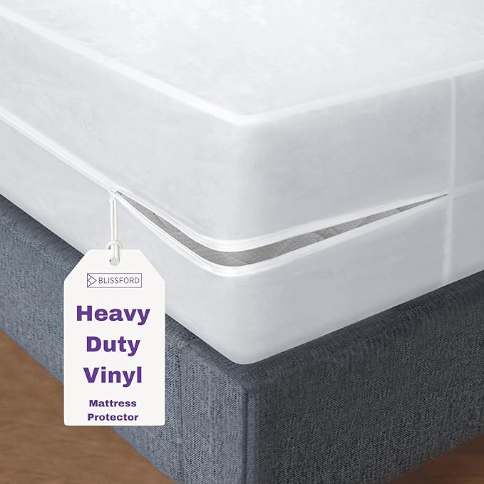 BLISSFORD Plastic Mattress Protector Zippered (36"x 80"), Waterproof Vinyl Mattress Cover, Heavy Duty Noiseless Mattress Encasement