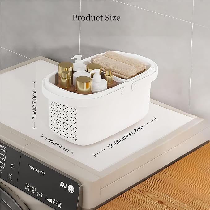 Pulseplay Plastic Shower Caddy Basket with Handle Portable Organizer Storage Basket with Drainage Holes for Bathroom College Dorm Bedroom Kitchen Gym (White) - Image 4