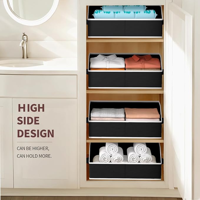 Homsorout Storage Bins for Shelves - Large Trapezoid Closet Shelf Organizer, Fabric Organization Bins with Handles, Storage Baskets for Clothes, Towel, Blanket, 4 Pack, Black - Image 7