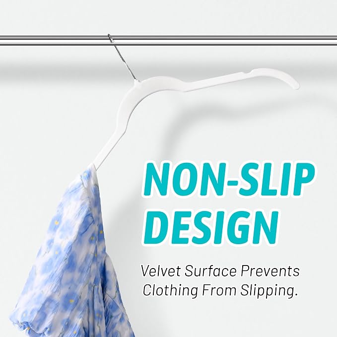 Sishynio Premium Velvet Shirt Hangers 50 Pack, Non-Slip 360° Swivel Hook Slim Felt Hanger, Space Saving Flocked Hangers for Tank Tops, Blouses, Strappy Dresses(White) - Image 4