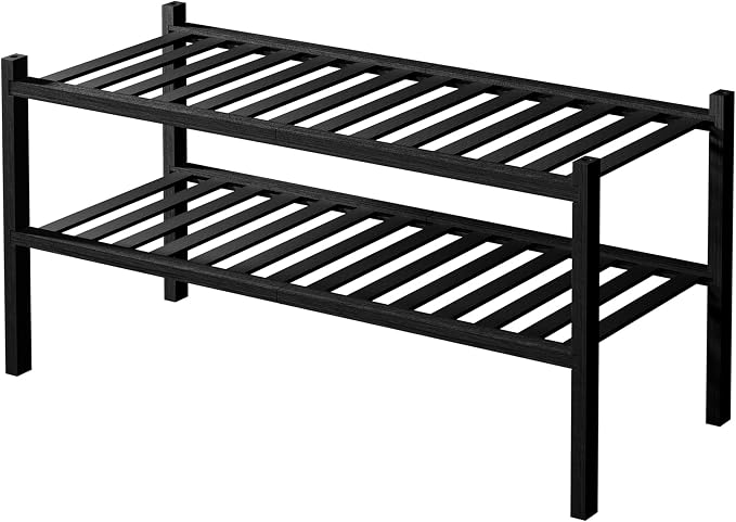 ROMGUAR CRAFT 2 Tier Bamboo Shoe Rack for Closet Free Standing Wood Shoe Shelf for Entryway Small Space Stackable 27"x11"x13" (Black) - Image 8