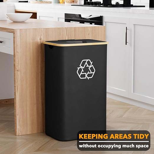 SpaceAid Recycling Bin for Kitchen 26 Gallon, 100L Recycle Bin with Lid and 2 Reusable Inner Bags, for Bottle Can Glass Plastic Stickers, Black - Image 2