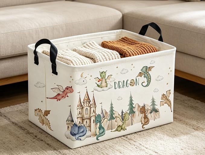 Rectangle Kids Baskets Dinosaur Basket Cute Storage Bin Boys Box for Room Decor Gift Basket(Castle dinosaur) - Image 4