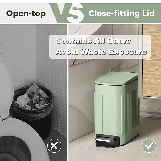 TrashAid Slim Bathroom Trash Can with Lid Soft Close, 6 Liter/1.6 Gallon Stainless Steel Small Garbage Can with Removable Inner Bucket, Step Pedal, Slim Wastebasket for Toilet, Office, Bedroom, Green - Image 5