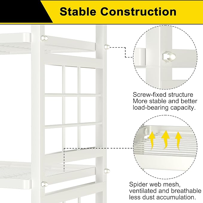 GIOTORENT 5-Wire Standing Storage Shelves, Metal Shelving Unit Pantry Rack for Laundry Kitchen Bathroom Organizer(White) - Image 5