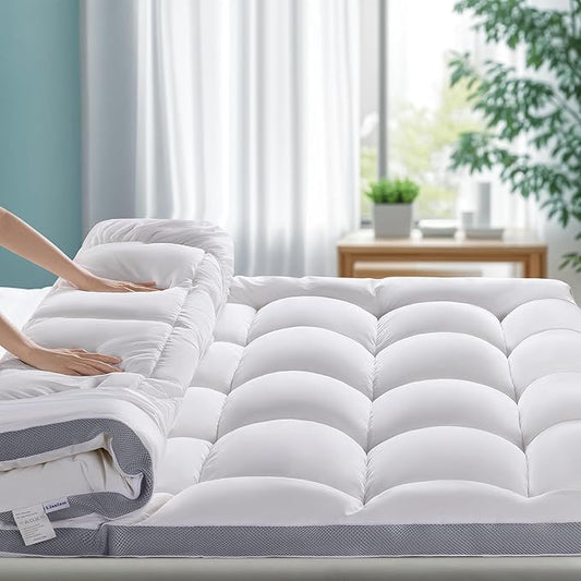 Memory Foam Mattress Topper for Back Pain Relief, Extra Soft Pillow Top Mattress Pad,Breathable Mattress Cover for Fluffy Shredded Memory Foam Filled(King,78"x80")