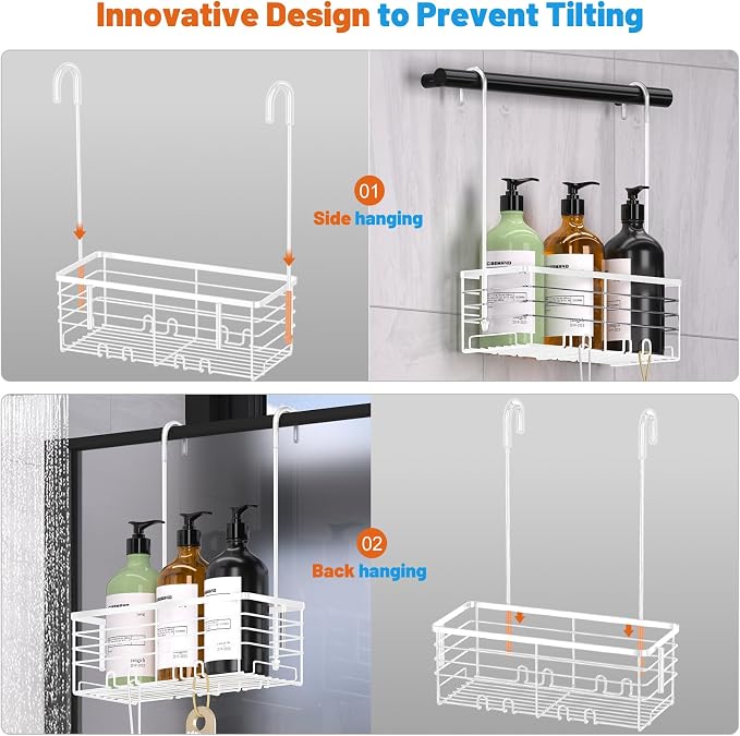 YUOROS Hanging Shower Caddy, Shower Caddies Bathroom Shower Rack Organizer Shampoo Bracket (White) - Image 4