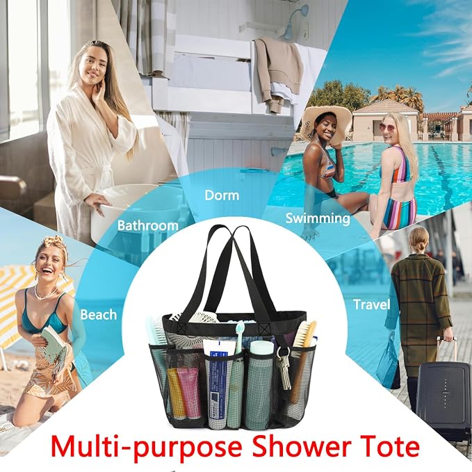 Fammart Mesh Shower Caddy Portable for College Dorm Room Essentials, 8-Pocket Large Shower Basket Tote Bag with 2 Handles for Toiletry, Bathroom, Beach, Camp, Gym - Image 9