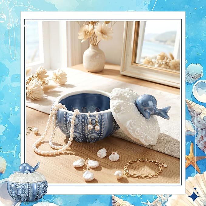 Kenning Ceramic Jewelry Box, Vintage Decorative Trinket Box with Lids Jewelry Gift Organizer for Earrings Rings (Whale) - Image 3