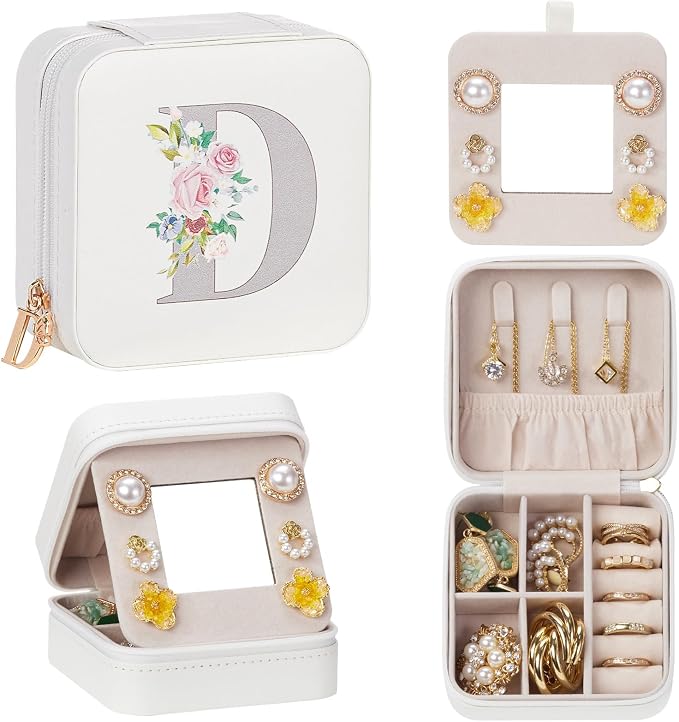Enthralite Travel Jewelry Box for Girls: Traveling Jewelry Case Gift for Women - Mini Organizer for Necklaces Earrings White D by Enthralite