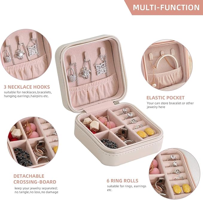 Mini Jewelry Travel Case,Small Travel Jewelry Organizer,Travel Portable Jewelry Case for Ring, Pendant, Earring, Necklace, Bracelet Organizer Storage Holder Boxes (White) - Image 2