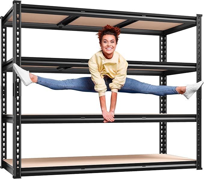 REIBII 48" W Garage Shelving Heavy Duty, 2000LBS Storage Shelves, 4 Tier Adjustable Metal Shelves for Garage Shelving Sturdy Industrial Shelf, Easy Assemble, 48" W x 60" H x 18" D by REIBII