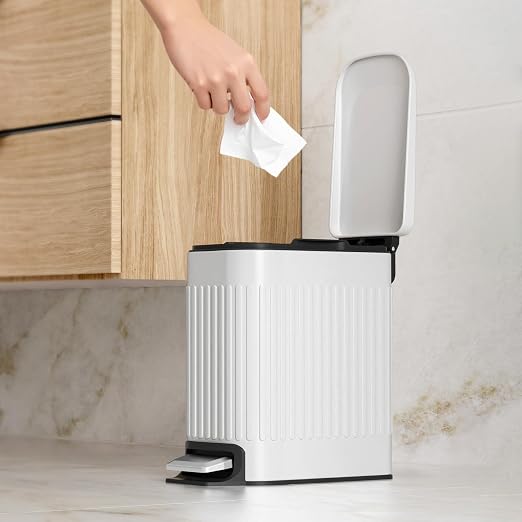 TrashAid Slim Bathroom Trash Can with Lid Soft Close, 6 Liter/1.6 Gallon Stainless Steel Small Garbage Can with Removable Inner Bucket, Step Pedal, Slim Wastebasket for Toilet, Office, Bedroom, White - Image 7