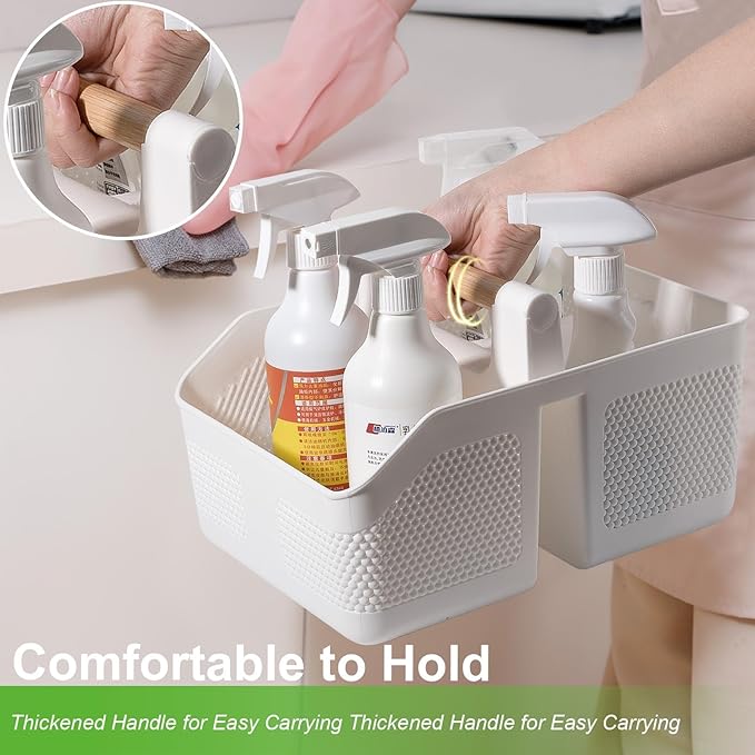 rejomiik Shower Caddy Portable with Bamboo Handle, Plastic Basket Cleaning Caddy Organizer Storage Tote for Bathroom, College, Dorm Room Essentials, White - Image 4