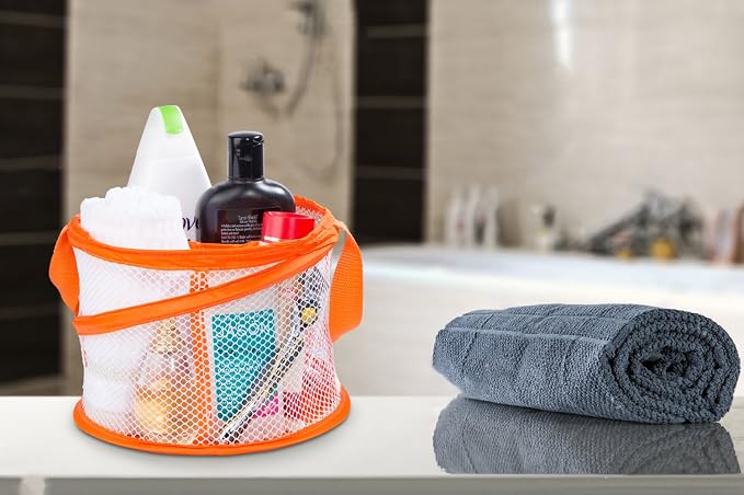 Handy Laundry Portable Shower Caddy – Collapsible Mesh Organizer with Handle, Quick Dry, Large Compartments for Dorm, College, Gym, Travel, Camp, Bathroom Essentials (Orange) - Image 6