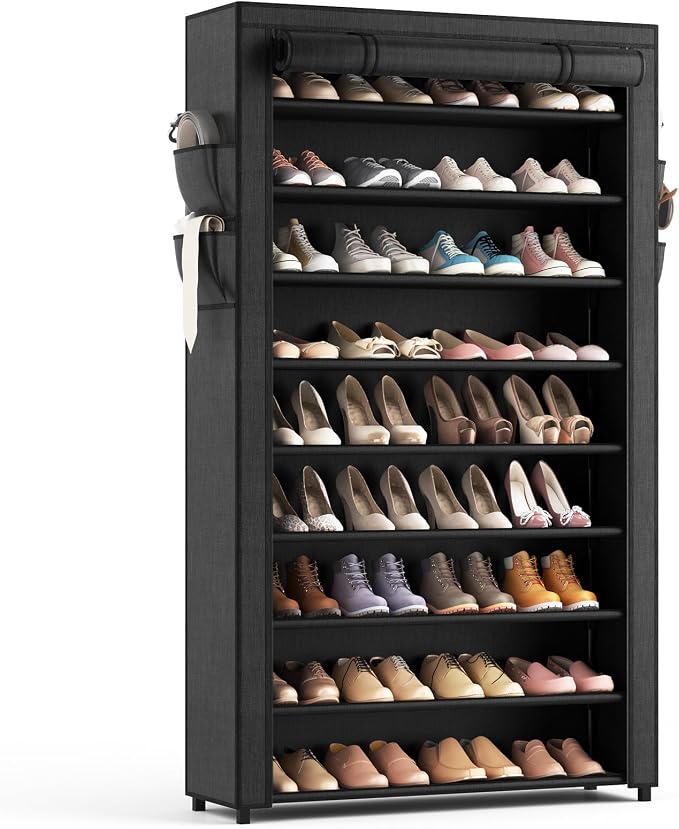 LANTEFUL Shoe Rack with Covers - 10 Tiers Tall Shoe Rack Organizer Large Capacity Shoe Shelf Storage 40 Pairs Space Saving Vertical Shoe Storage Organizer for Closet, Entryway, Dorm, Bedroom by LANTEFULforTidyingHouse