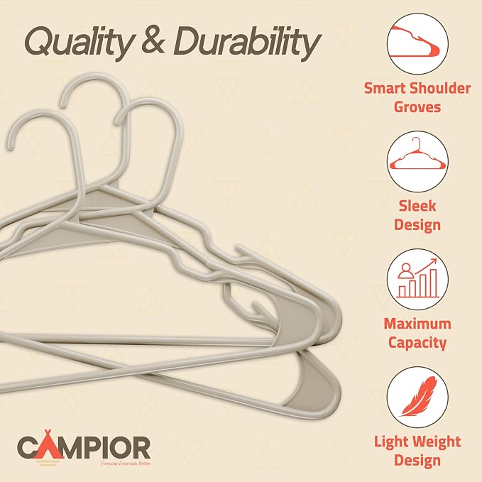 Plastic Clothes Hangers – Heavy Duty Hanger Set, for Organizing Clothes, Dresses, and Coat, Holds Up to 5 lbs, Space-Saving Hangers with Non-Slip Shoulder Grooves, Pack of 120, Ivory - Image 3