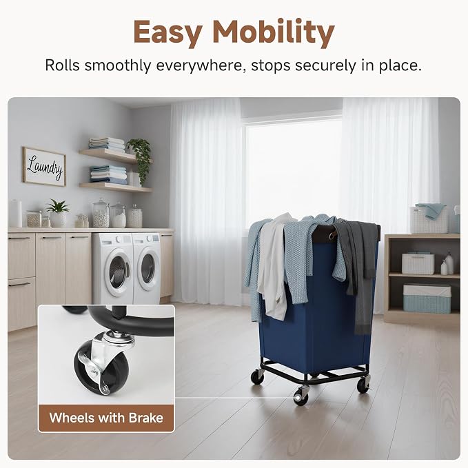 StorageWorks 160L Laundry Basket with Wheels, Large Rolling Hampers for Clothing Organizer, Dirty Clothes Basket for Hotel, Home, Closet, Dorm, Blue - Image 4