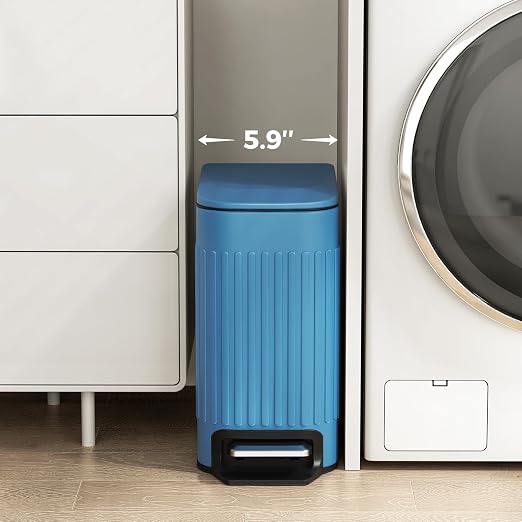 TrashAid Slim Bathroom Trash Can with Lid Soft Close, 6 Liter/1.6 Gallon Stainless Steel Small Garbage Can with Removable Inner Bucket, Step Pedal, Slim Wastebasket for Toilet, Office, Bedroom, Blue - Image 2