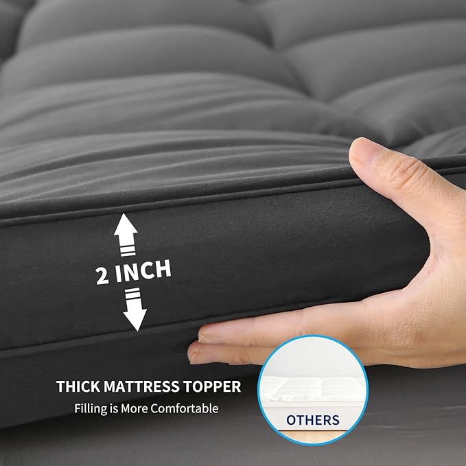 Thick Mattress Topper Full with Deep Pocket, Extra Pillow Top Mattress Pad, Breathable & Cooling Mattress Cover, Fits 8-21 Inch, Soft Support for Back Pain Relief, Mattress Protector (Full, Gray)